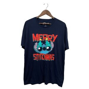 Disney Stitch Merry Stitchmas Christmas T-shirt Large Navy Blue